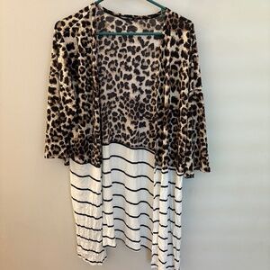 🐆✨ Chic & Cozy Leopard + Stripe Open Front Cardigan – Heimish USA – Size L
